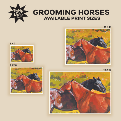 Grooming Horses Print