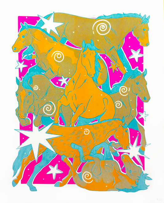 Cyan Herd Risograph Print